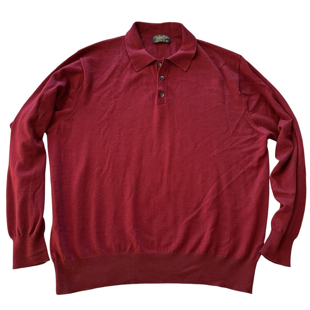 Brooks Brothers Merino Wool Polo Sweater Mens XL Red Long Sleeve‎ Made Hong Kong